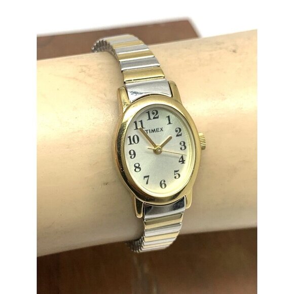 Timex Women\'s Watch T2M570 Quartz Oval Petite Two Tone Steel Expansion Band main image 4